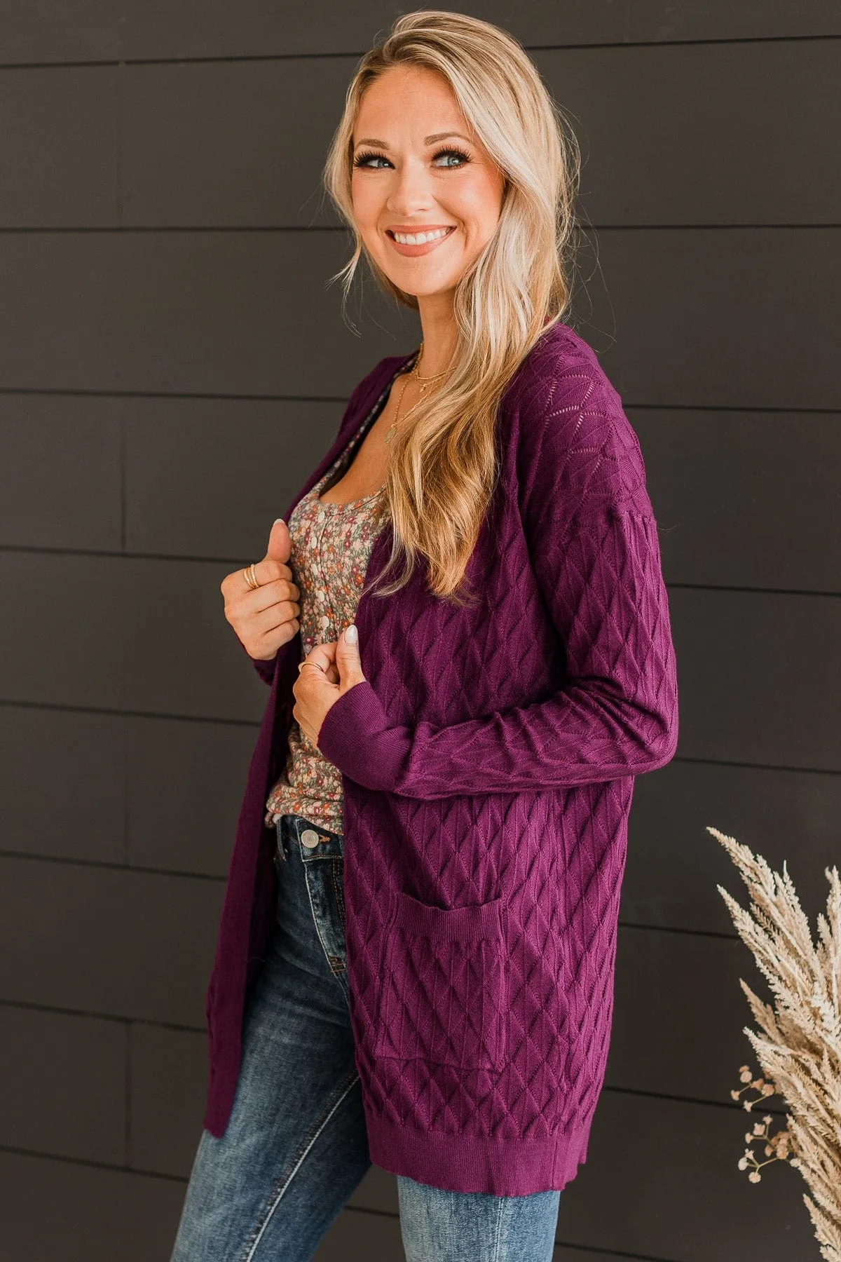 Time Stands Still Knit Cardigan- Plum