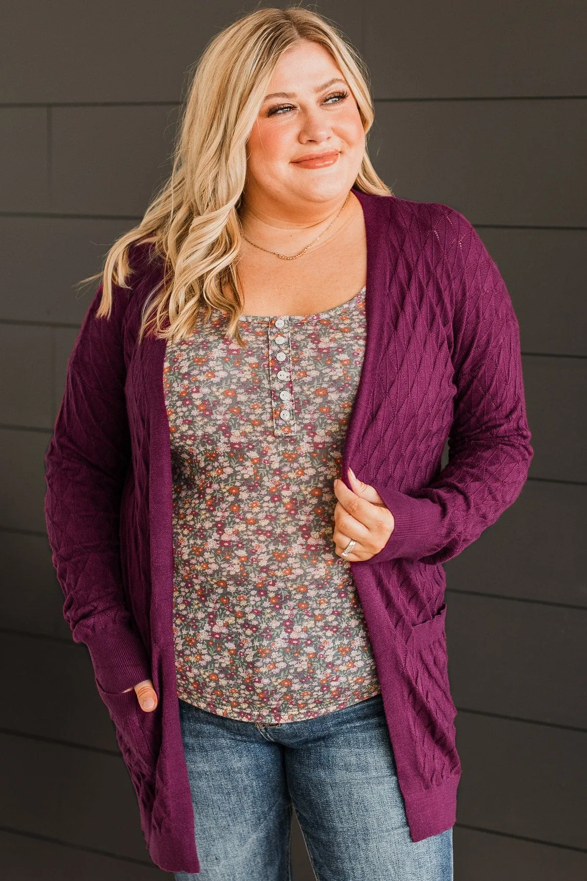 Time Stands Still Knit Cardigan- Plum