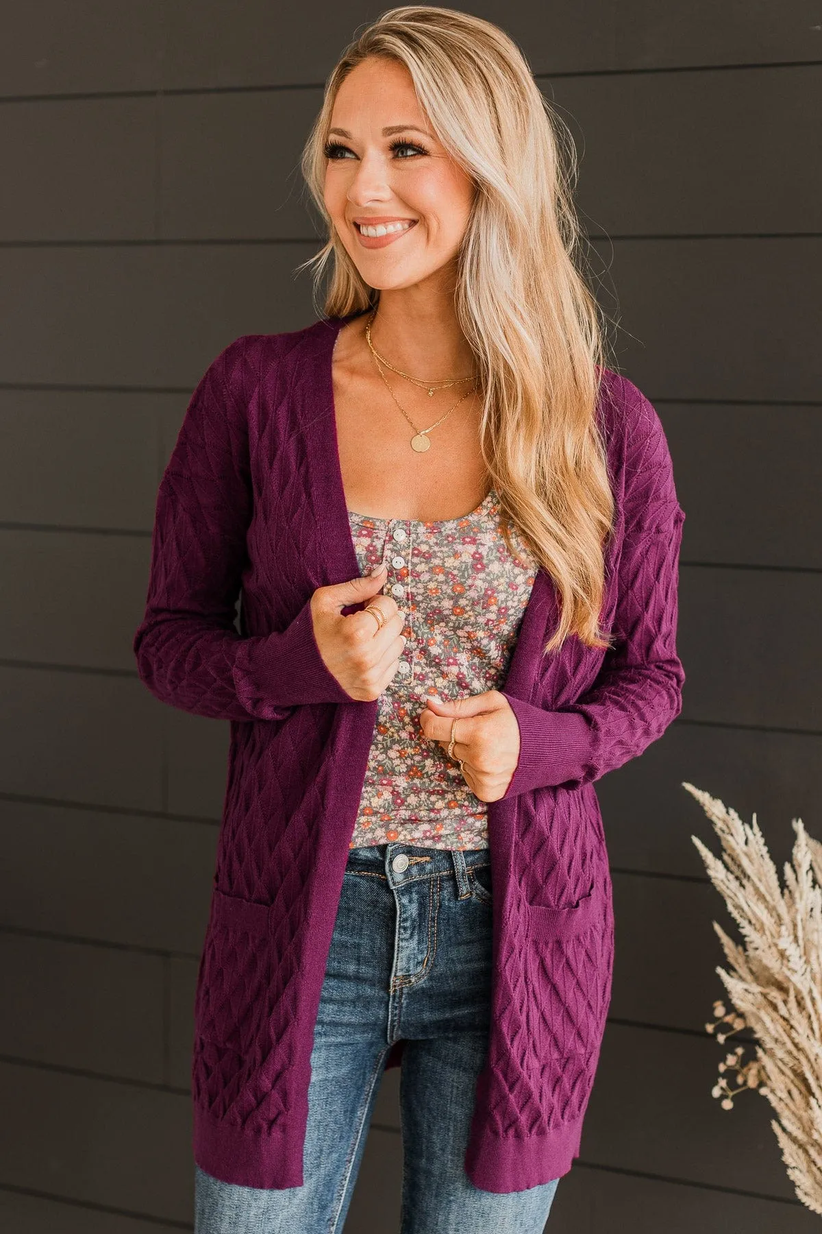 Time Stands Still Knit Cardigan- Plum