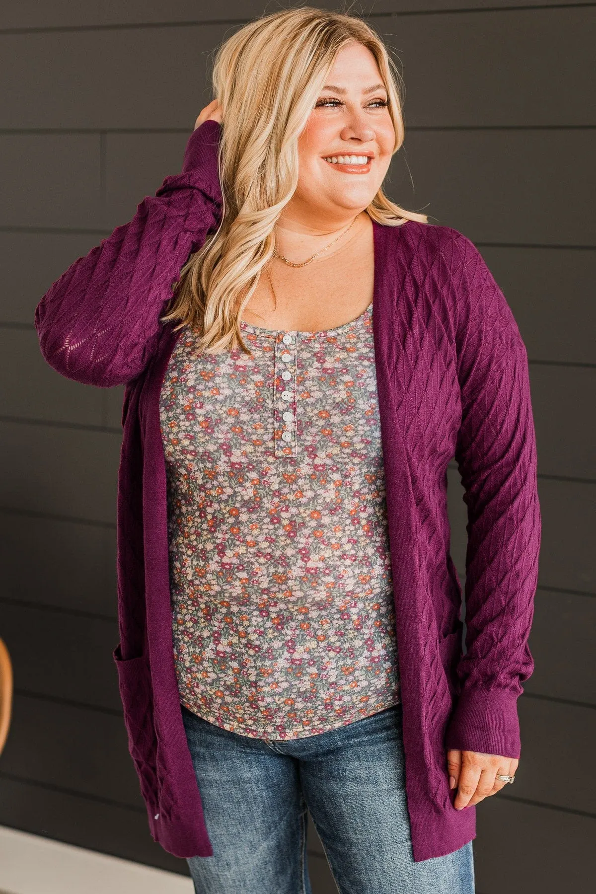 Time Stands Still Knit Cardigan- Plum