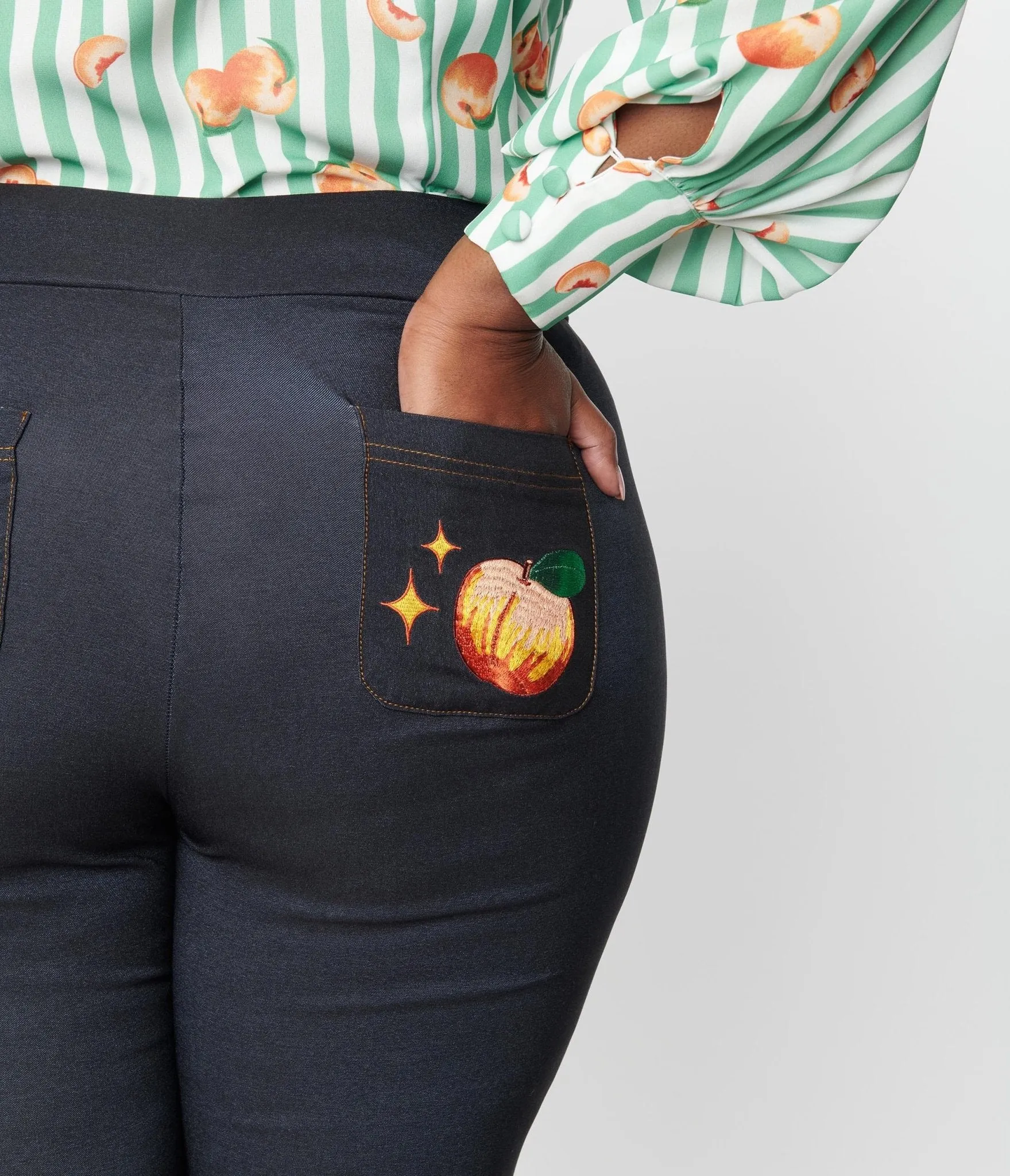 Unique Vintage Plus Size Denim Bengaline & Peach Rizzo Cigarette Pants