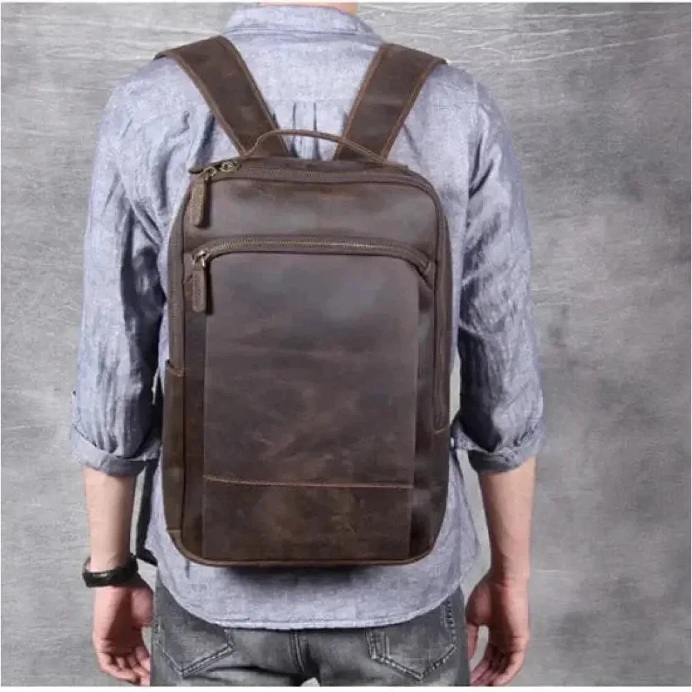 Unisex Vintage Genuine Cowhide Leather Large Capacity Travel Backpack