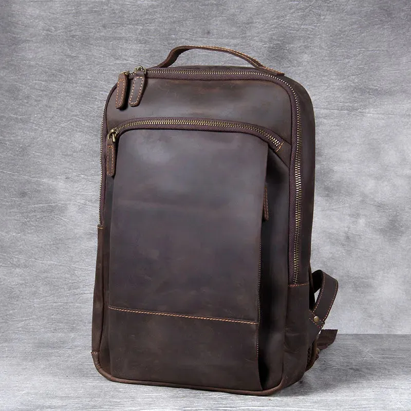 Unisex Vintage Genuine Cowhide Leather Large Capacity Travel Backpack