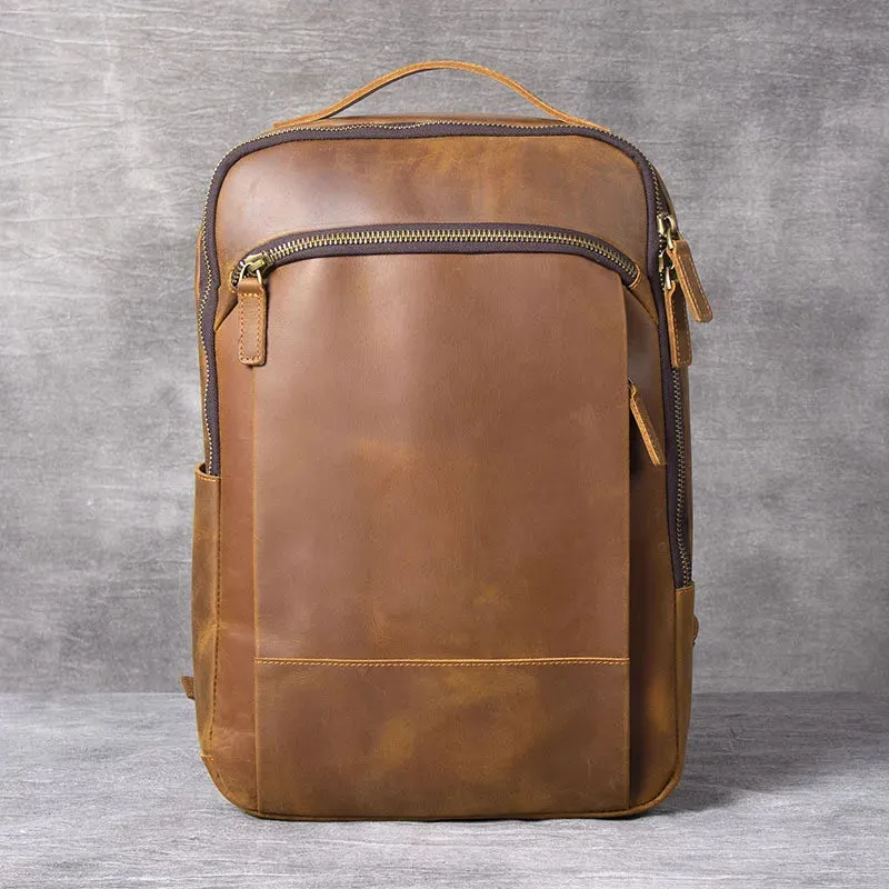 Unisex Vintage Genuine Cowhide Leather Large Capacity Travel Backpack