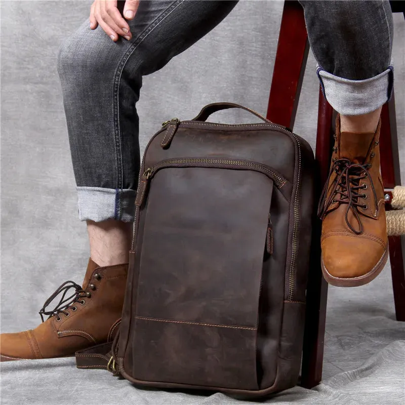 Unisex Vintage Genuine Cowhide Leather Large Capacity Travel Backpack