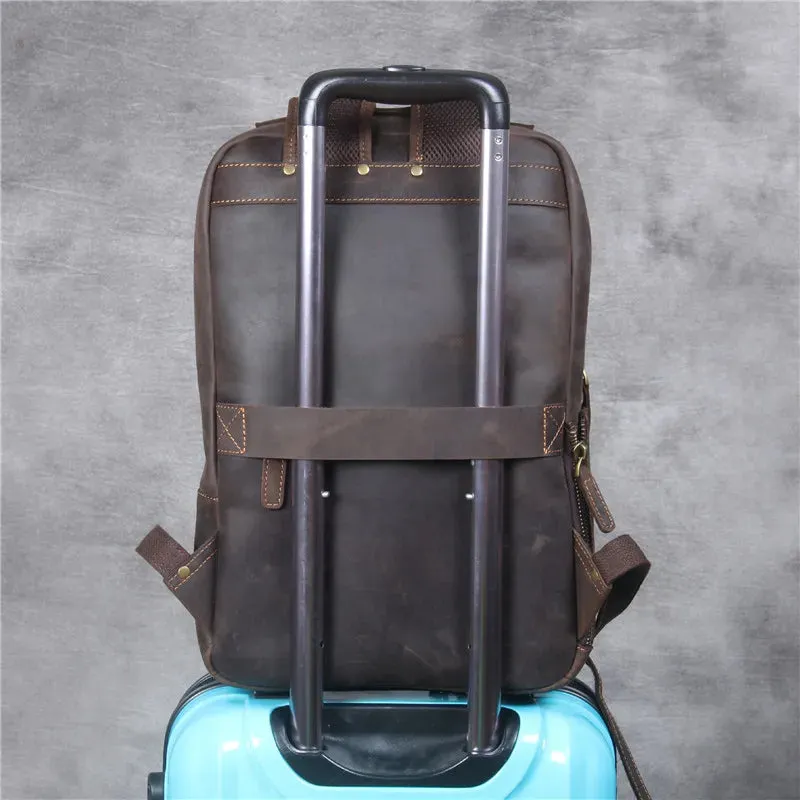 Unisex Vintage Genuine Cowhide Leather Large Capacity Travel Backpack