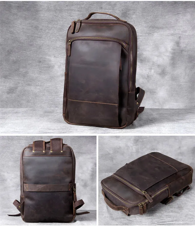 Unisex Vintage Genuine Cowhide Leather Large Capacity Travel Backpack