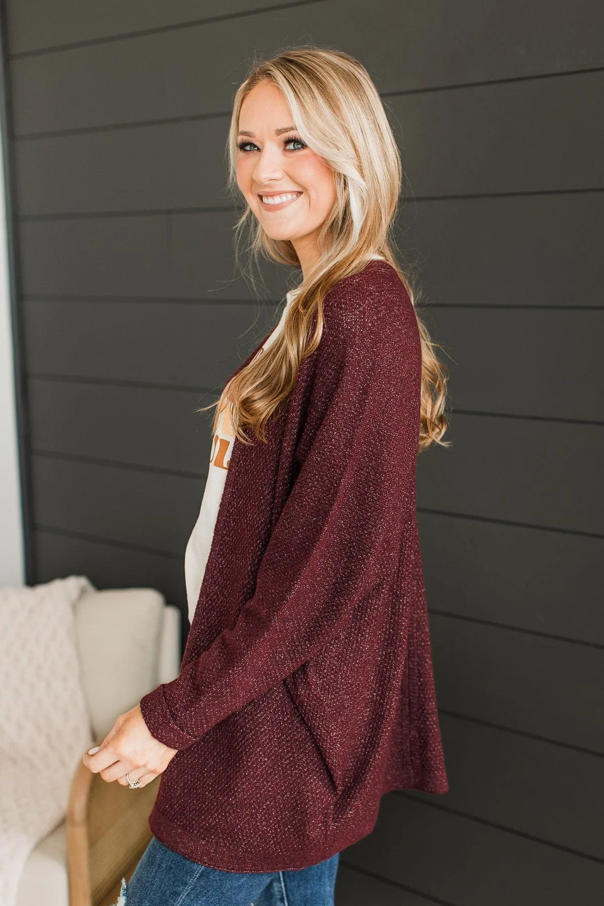 Warm Welcomes Knit Cardigan- Dark Burgundy