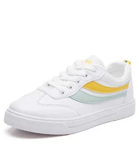 White mixed yellow green color stripe shoe sneaker