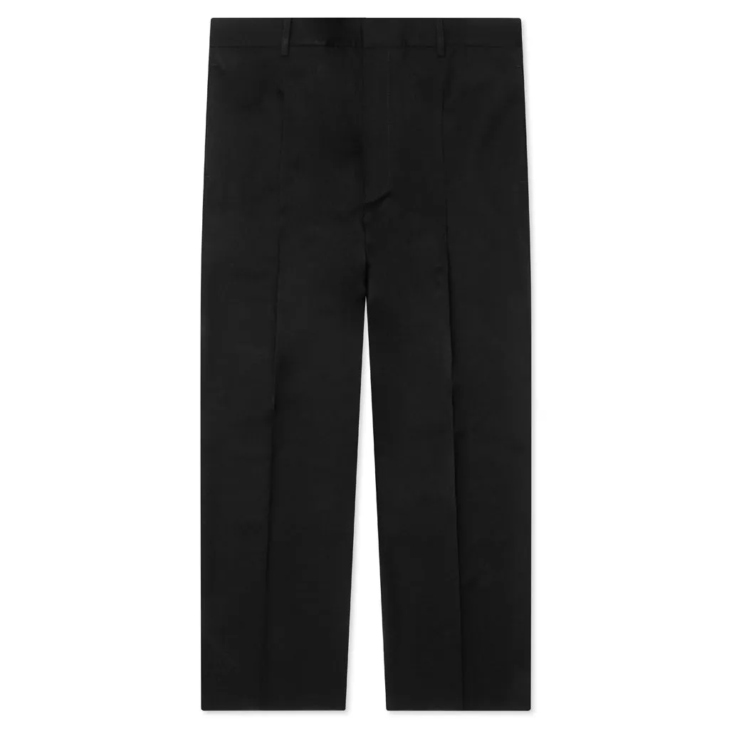 Wide Leg Gabardine Wool Trousers - Black