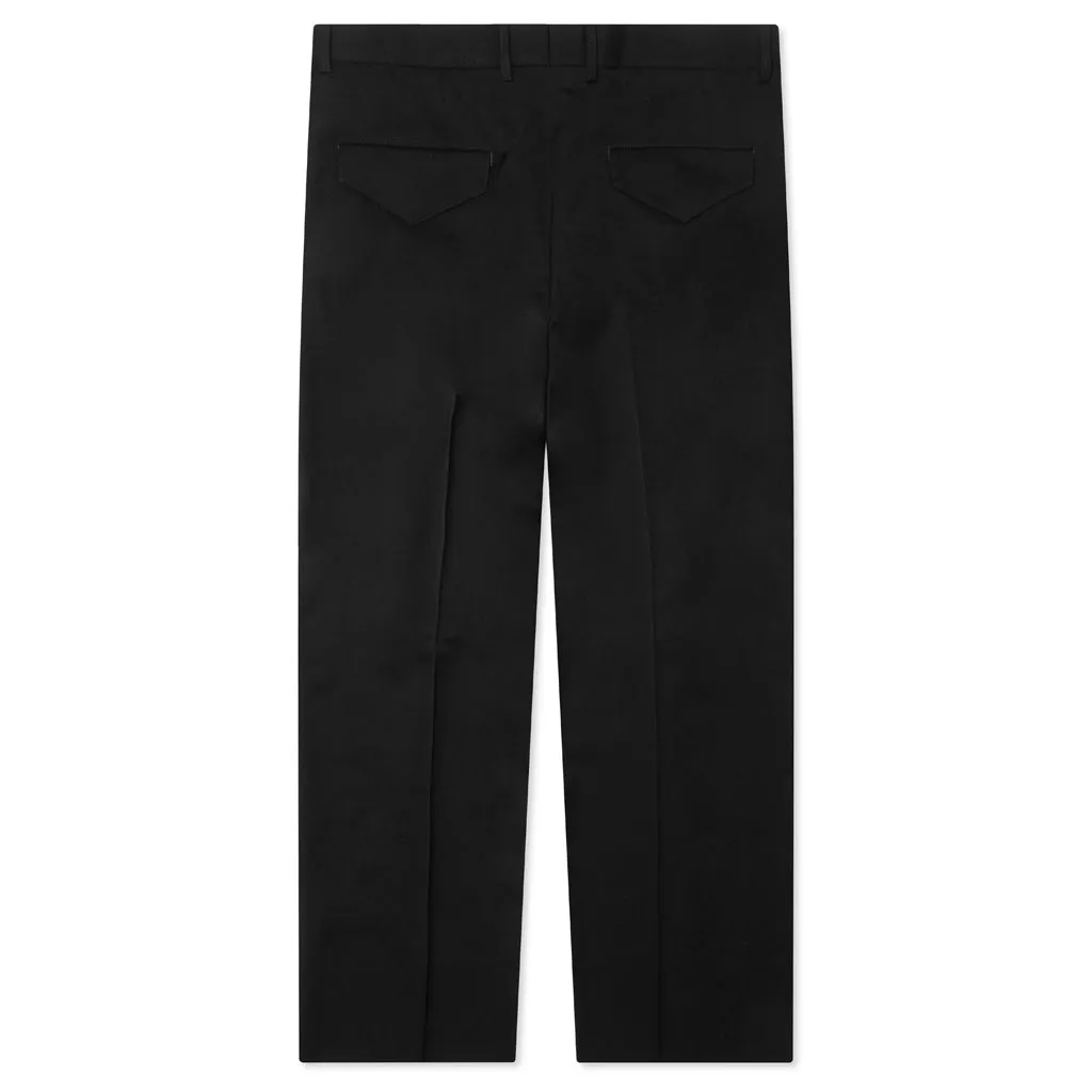 Wide Leg Gabardine Wool Trousers - Black