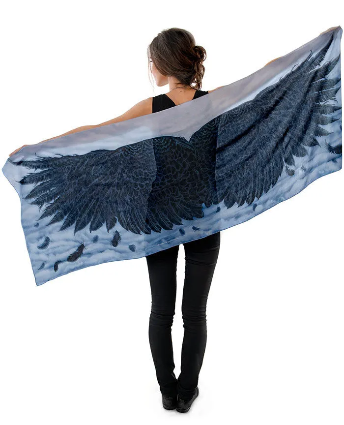 Wings of an Angel, black version, pure silk-satin scarf/wrap.