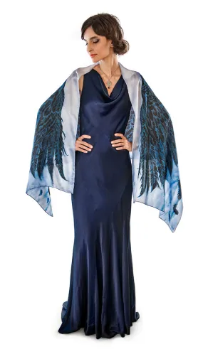 Wings of an Angel, black version, pure silk-satin scarf/wrap.