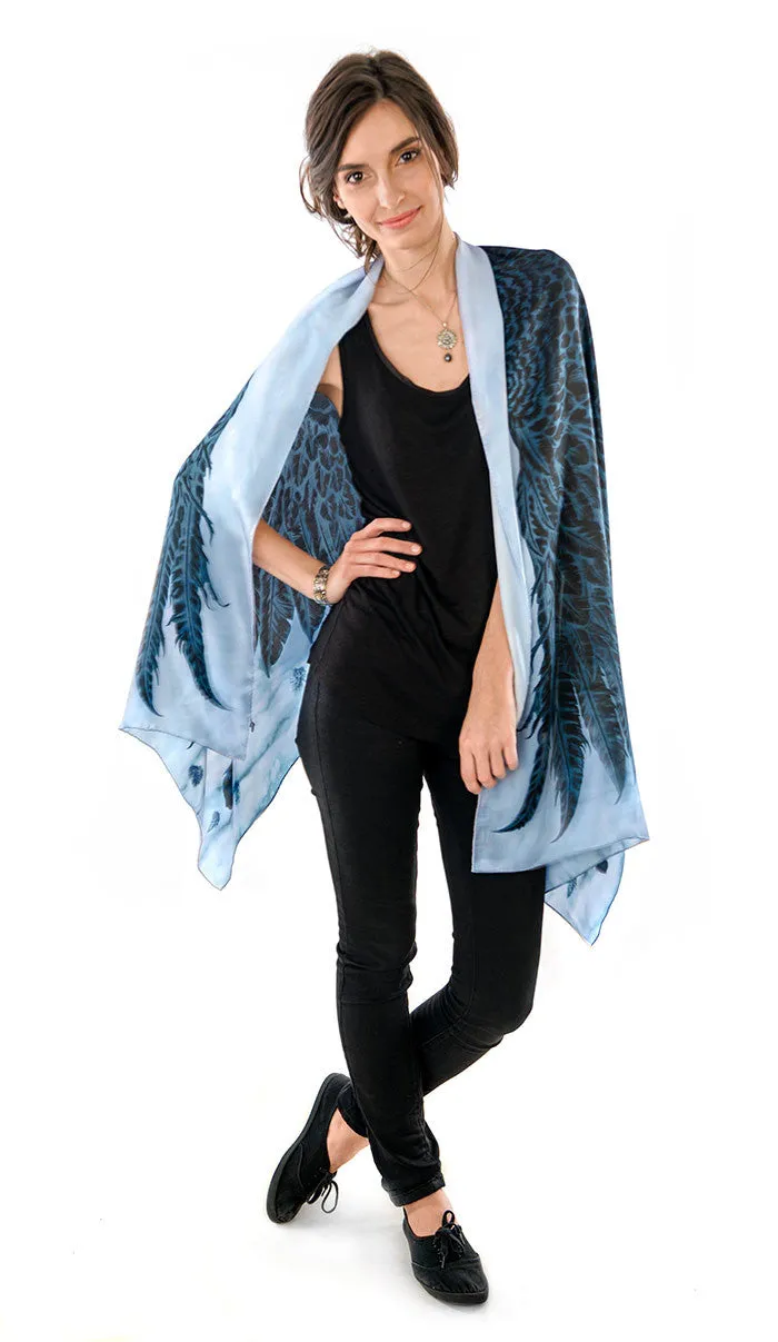 Wings of an Angel, black version, pure silk-satin scarf/wrap.