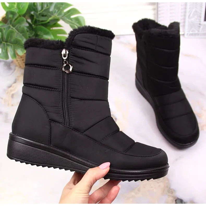 Women's black insulated snow boots with a zipper NEWS