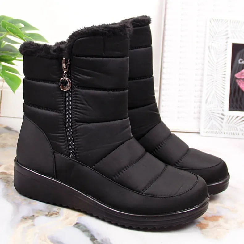 Women's black insulated snow boots with a zipper NEWS