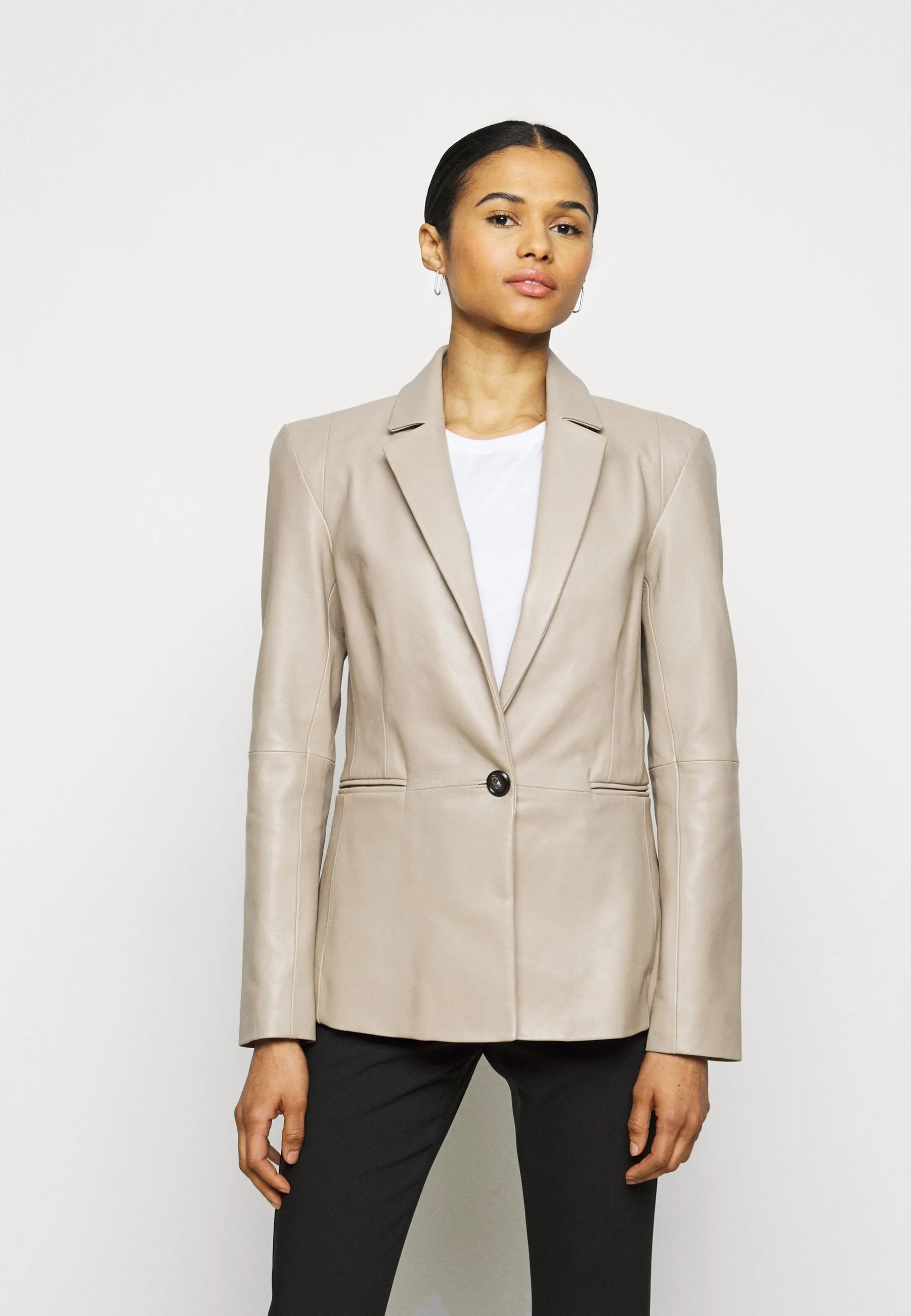 Women’s Classic Beige Sheepskin Leather Blazer