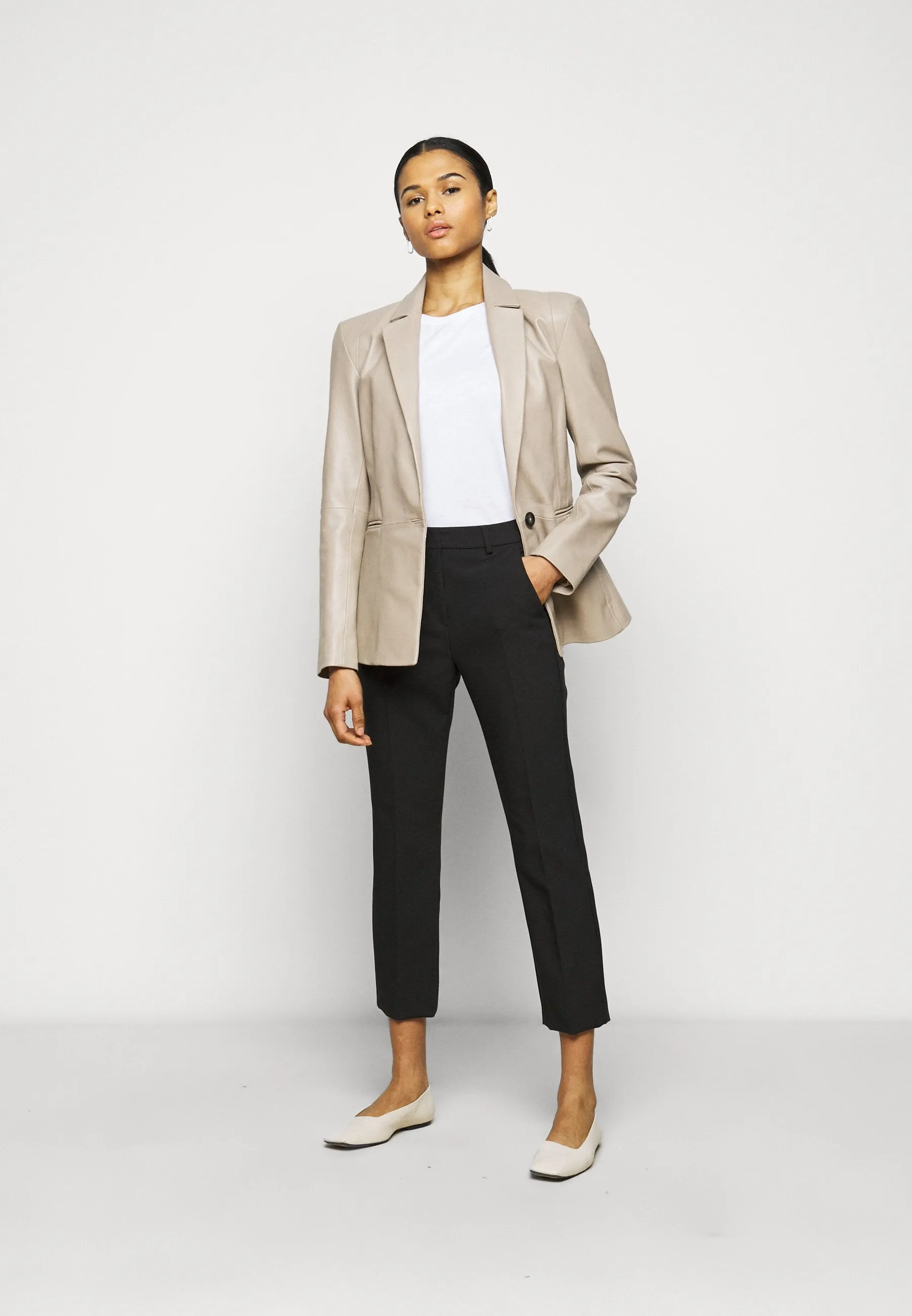 Women’s Classic Beige Sheepskin Leather Blazer