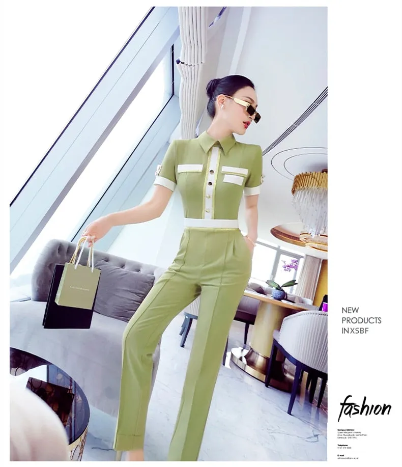 Women's Office Casual Patchwork Pattern Short Sleeves Jumpsuit