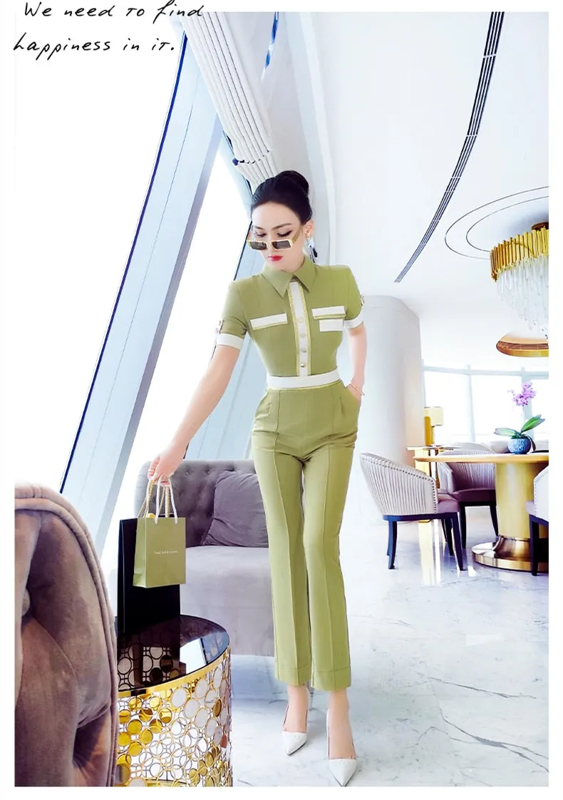 Women's Office Casual Patchwork Pattern Short Sleeves Jumpsuit