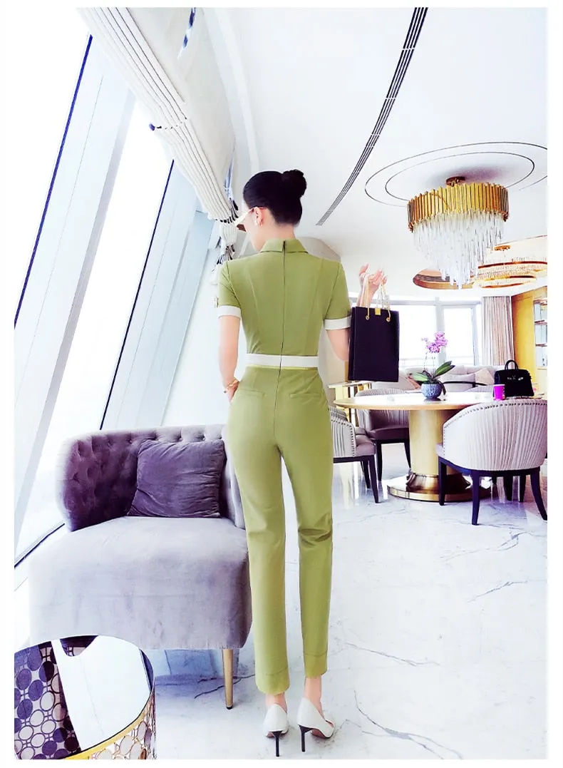 Women's Office Casual Patchwork Pattern Short Sleeves Jumpsuit