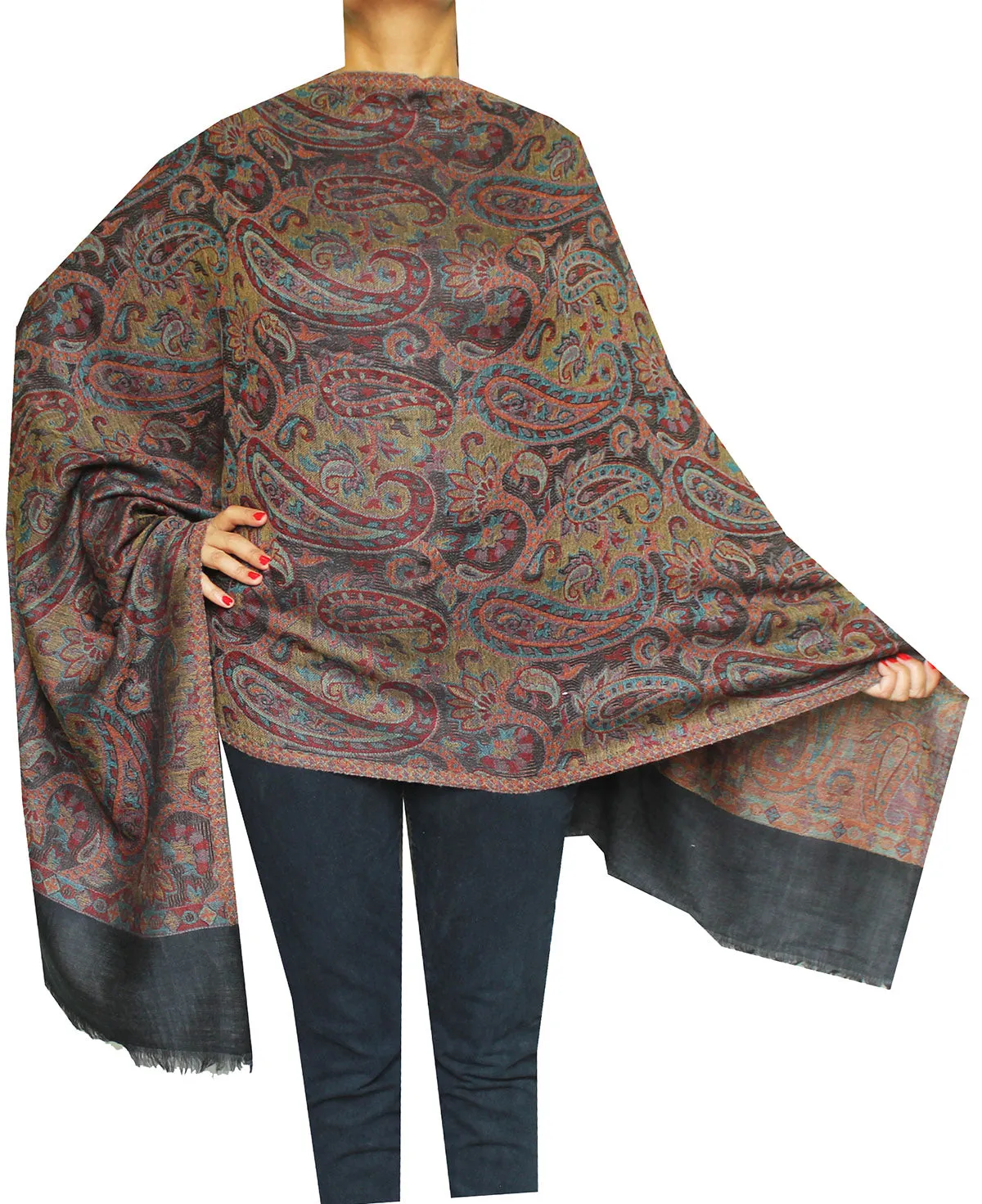 Women's Paisley Scarf Shawl Wool Indian Clothes (80 x 28 inches)