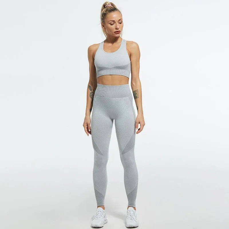 Women's Seamless Stretch Bra and Leggings Outfit Set for Yoga Fitness Jogging