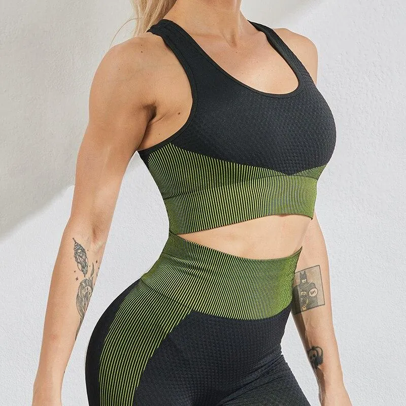 Women's Seamless Stretch Bra and Leggings Outfit Set for Yoga Fitness Jogging