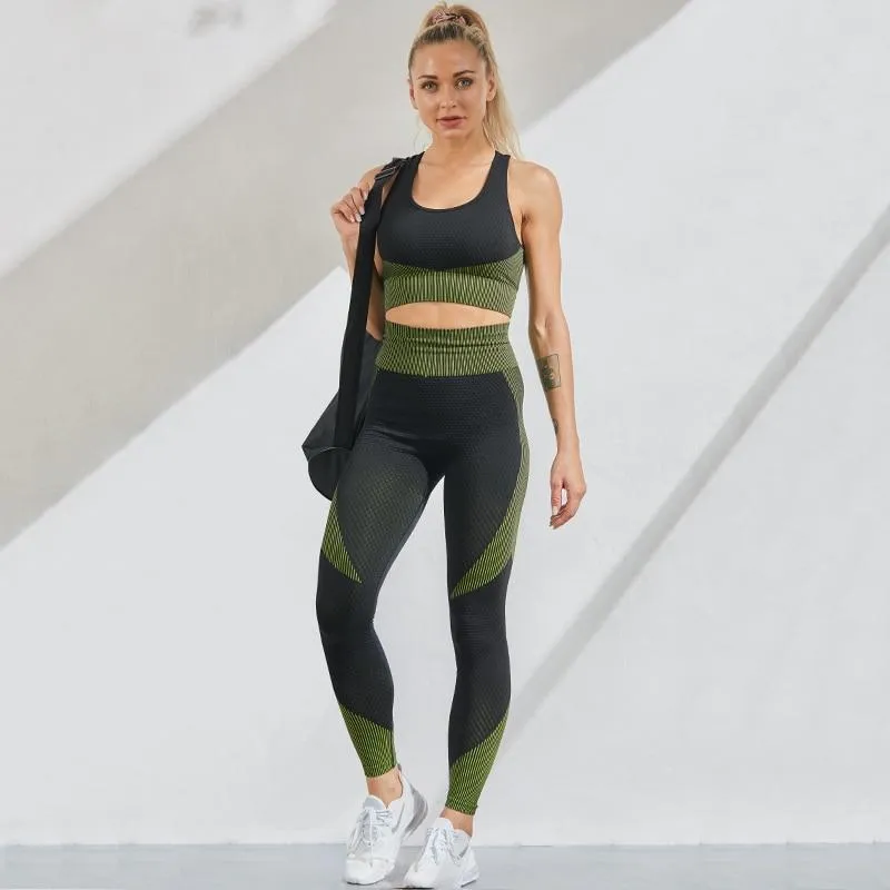 Women's Seamless Stretch Bra and Leggings Outfit Set for Yoga Fitness Jogging