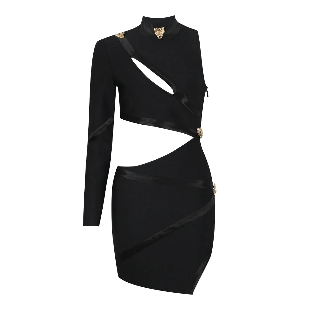 Women's Sexy Hollow Out Single Sleeved Scarf Collar Bandage Nightclub Dress