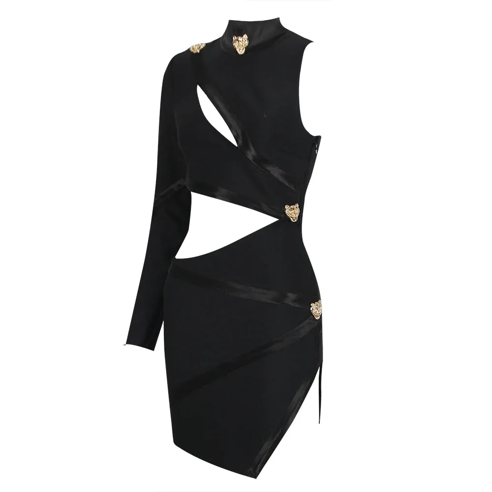 Women's Sexy Hollow Out Single Sleeved Scarf Collar Bandage Nightclub Dress