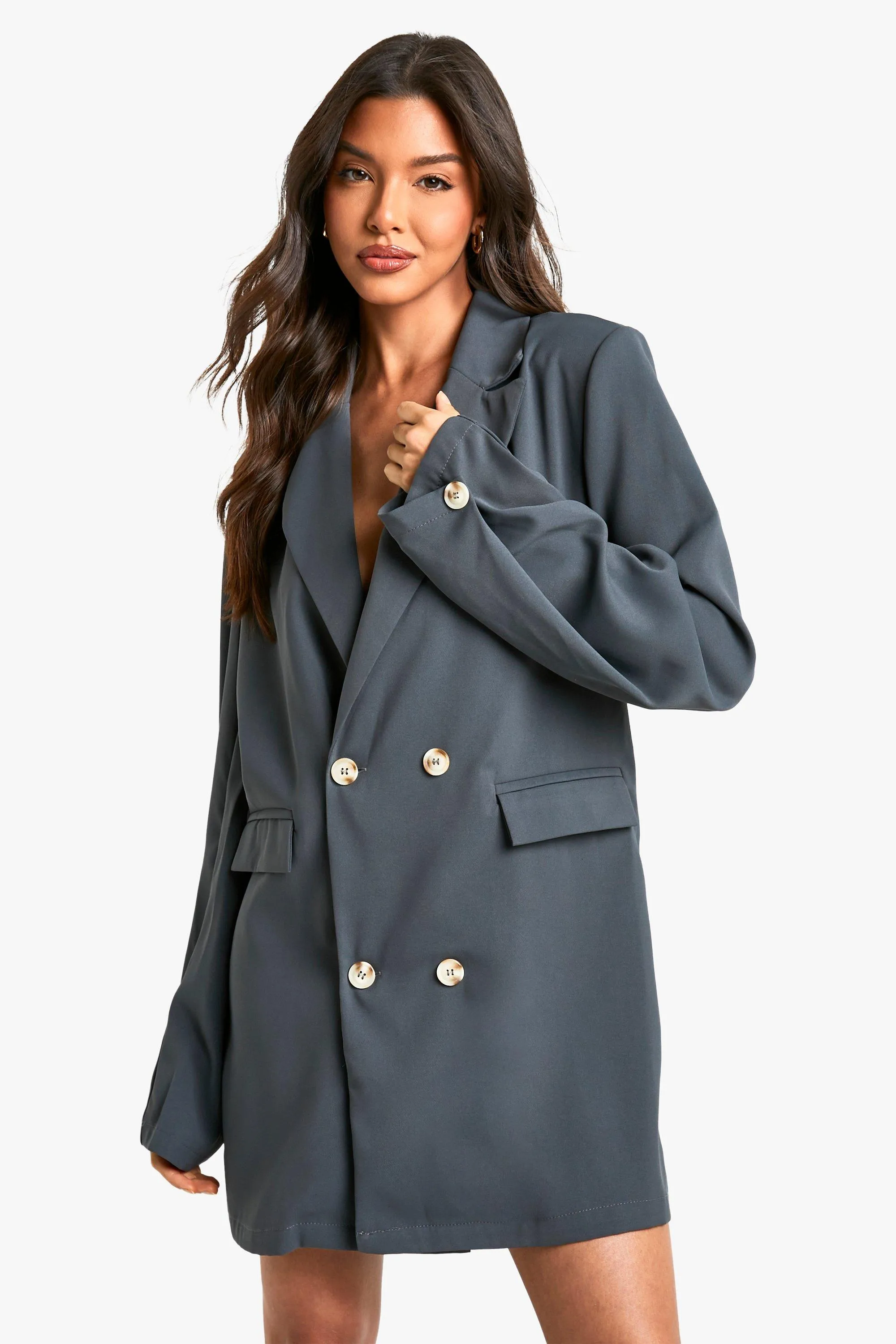 Woven Pocket Front Oversized Blazer Dress