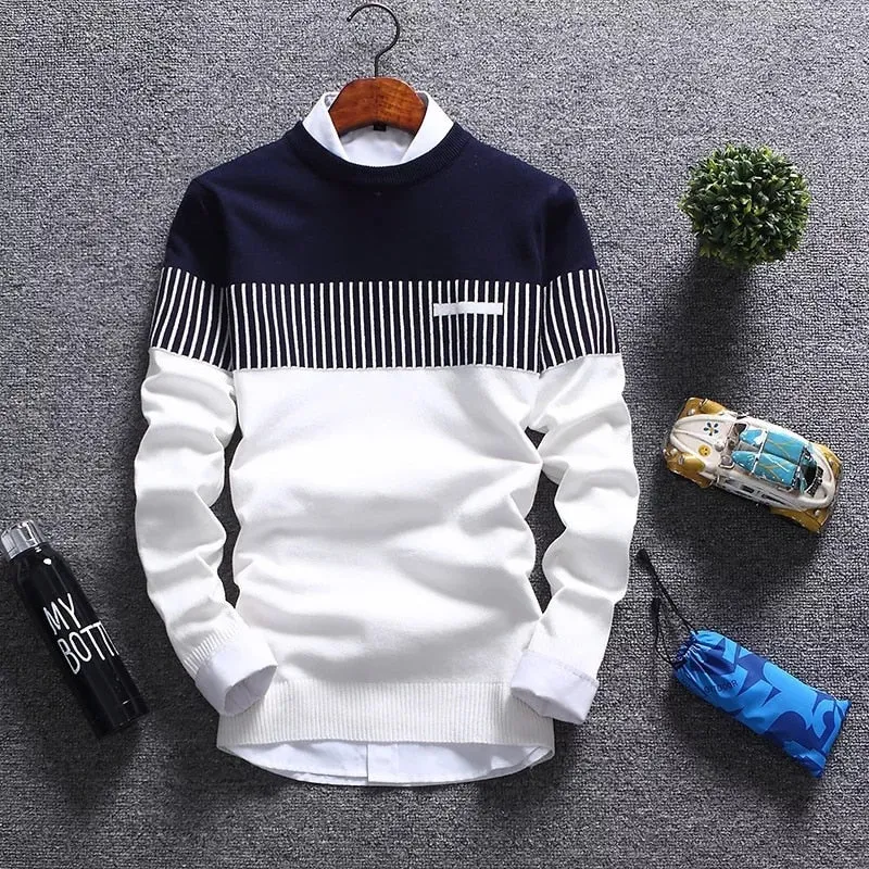 Xituodai New Autunm Pullovers Men Fashion Strip Causal Knitted Sweaters Pullovers Mens Slim Fit O Neck Knitwear Mens Brand Cloth