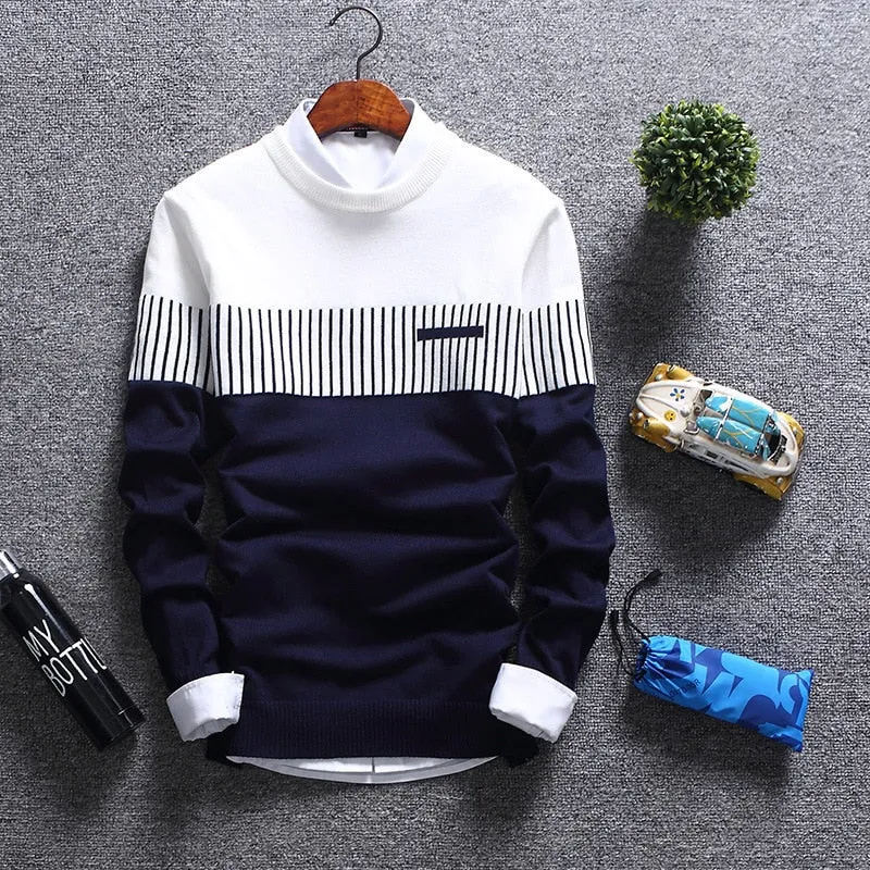 Xituodai New Autunm Pullovers Men Fashion Strip Causal Knitted Sweaters Pullovers Mens Slim Fit O Neck Knitwear Mens Brand Cloth