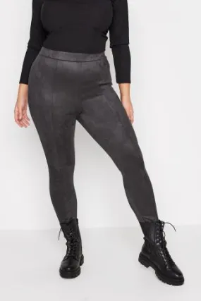 YOURS Curve Charcoal Grey Stretch Soft Touch Faux Suede High Waisted Leggings