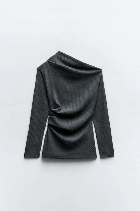 ZARA  |ASYMMETRIC RIBBED TOP