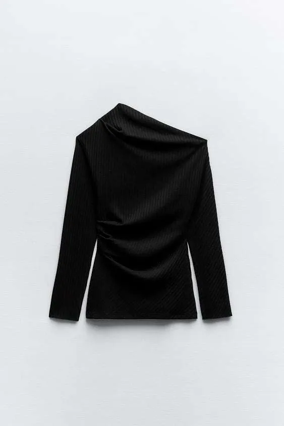 ZARA  |ASYMMETRIC RIBBED TOP